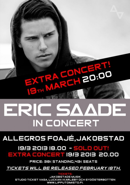 Eric Saade két koncertet is ad Finnországban